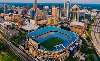Aerial view of Bank of America Stadium in Charlotte, NC